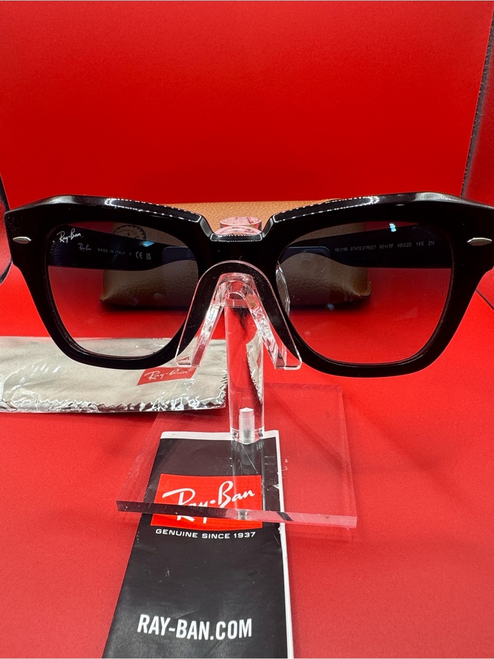 Ray-Ban Black Frame Sunglasses with Red Accents